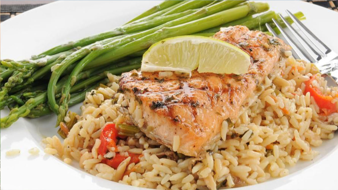 rice cooker, salmon, fried rice